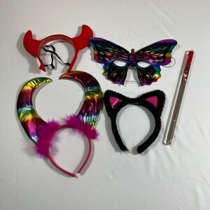Costume Accessory Lot Butterfly Mask Cat Ears Devil Horns Rainbow Glitter Wand